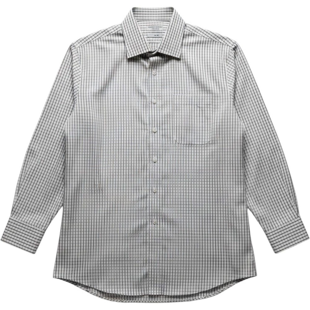 Grant Thomas Dress Shirt Mens 17 32/33 White Check Non Iron Slim Fit Long Sleeve